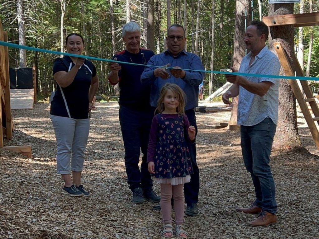 des personnes devant un ruban inaugurent un parc